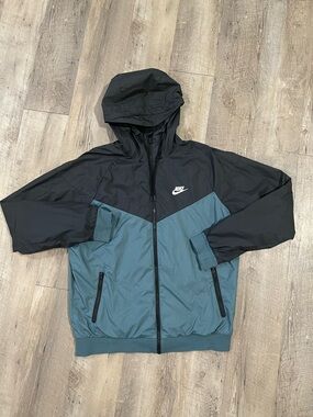 Nike Black and Teal Hooded Windbreaker Jacket